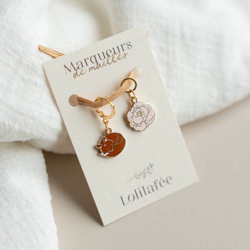 Marqueurs de mailles "Renard & Pivoine"