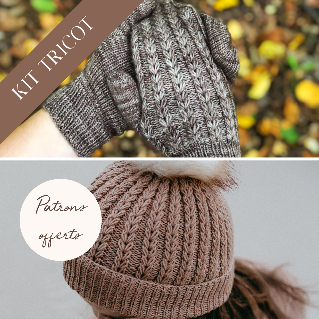 Knitting kit - Velvet hat and mittens